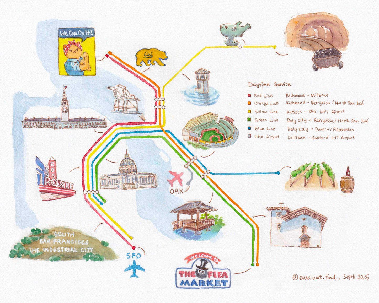EwwWetFood's Unofficial BART System Map, Art Print (Landscape)