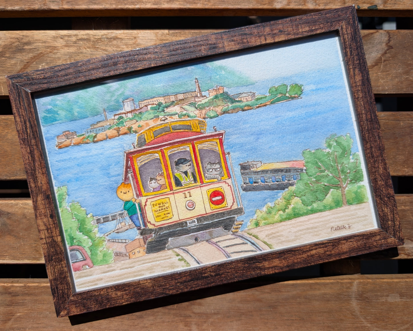 Cable car original watercolor painting