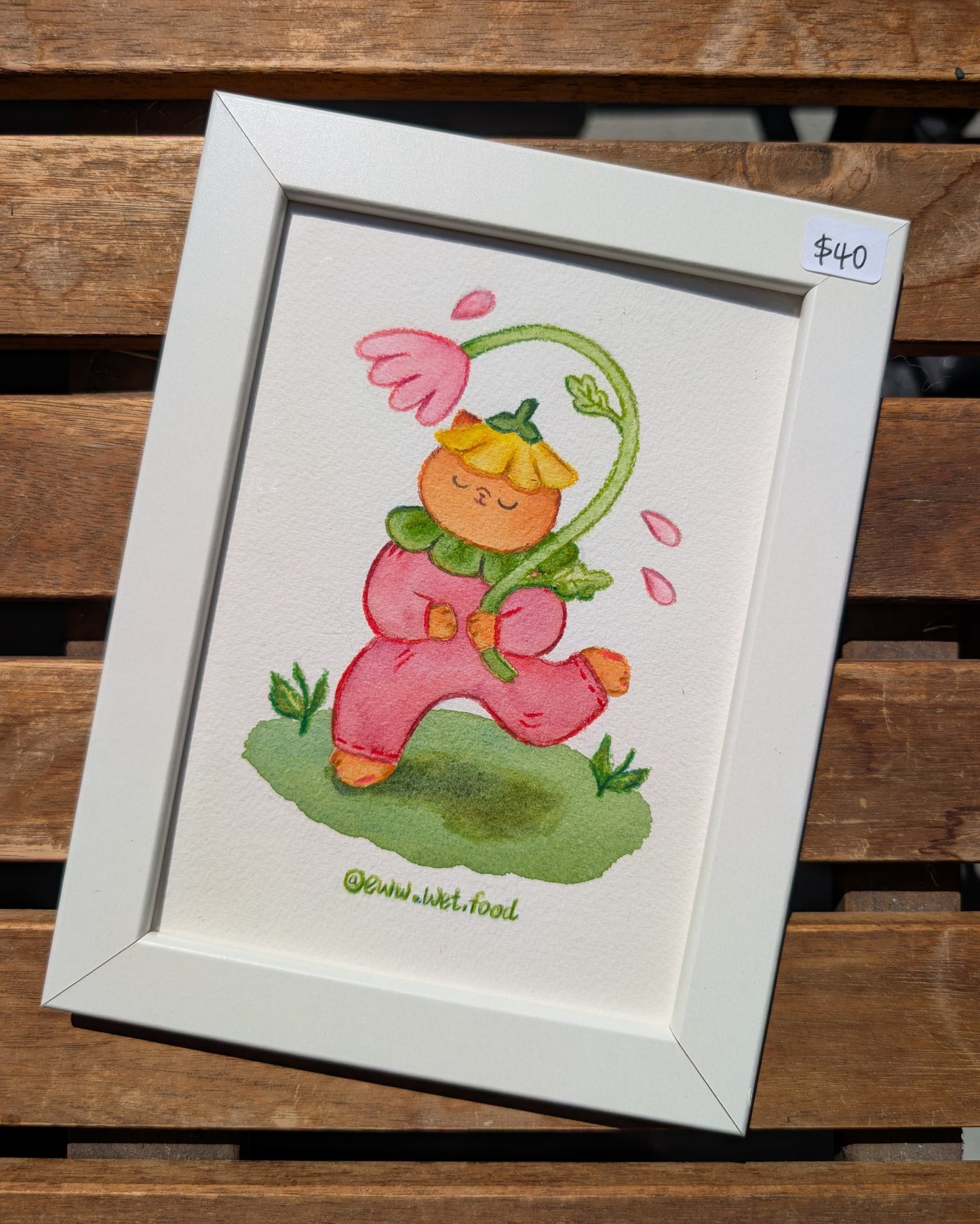 Flower cat original watercolor painting