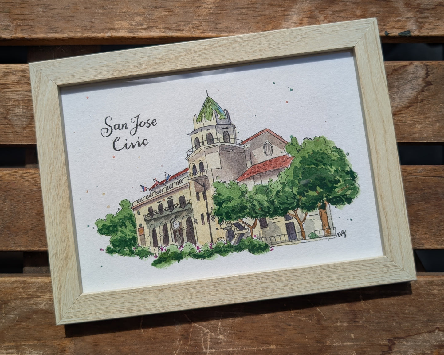 San Jose Civic original watercolor painting