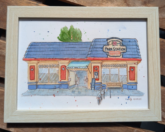 Park Station Hashery original watercolor painting
