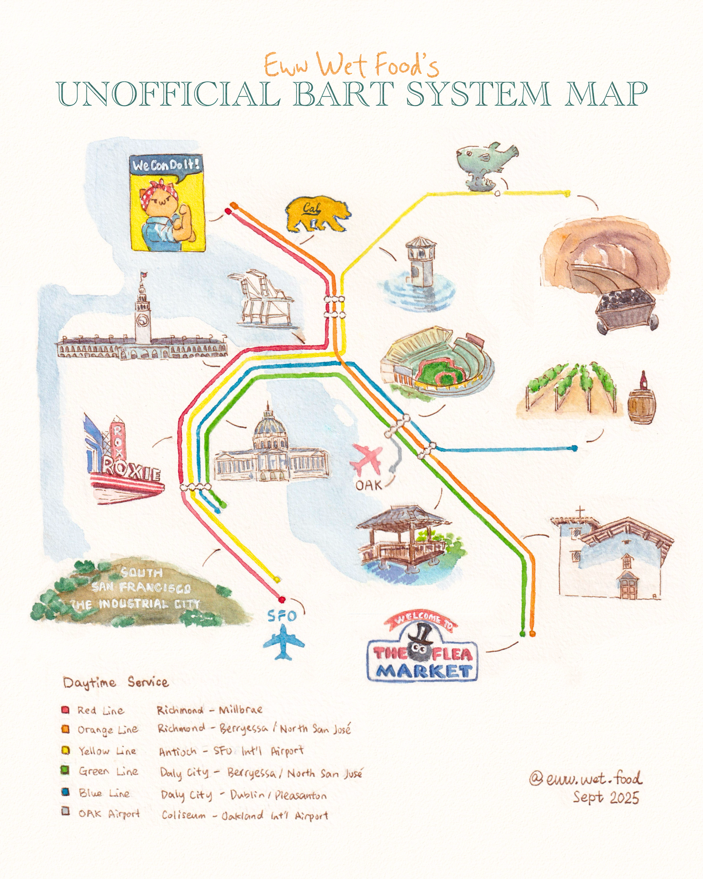 EwwWetFood's Unofficial BART System Map, Art Print (Portrait)