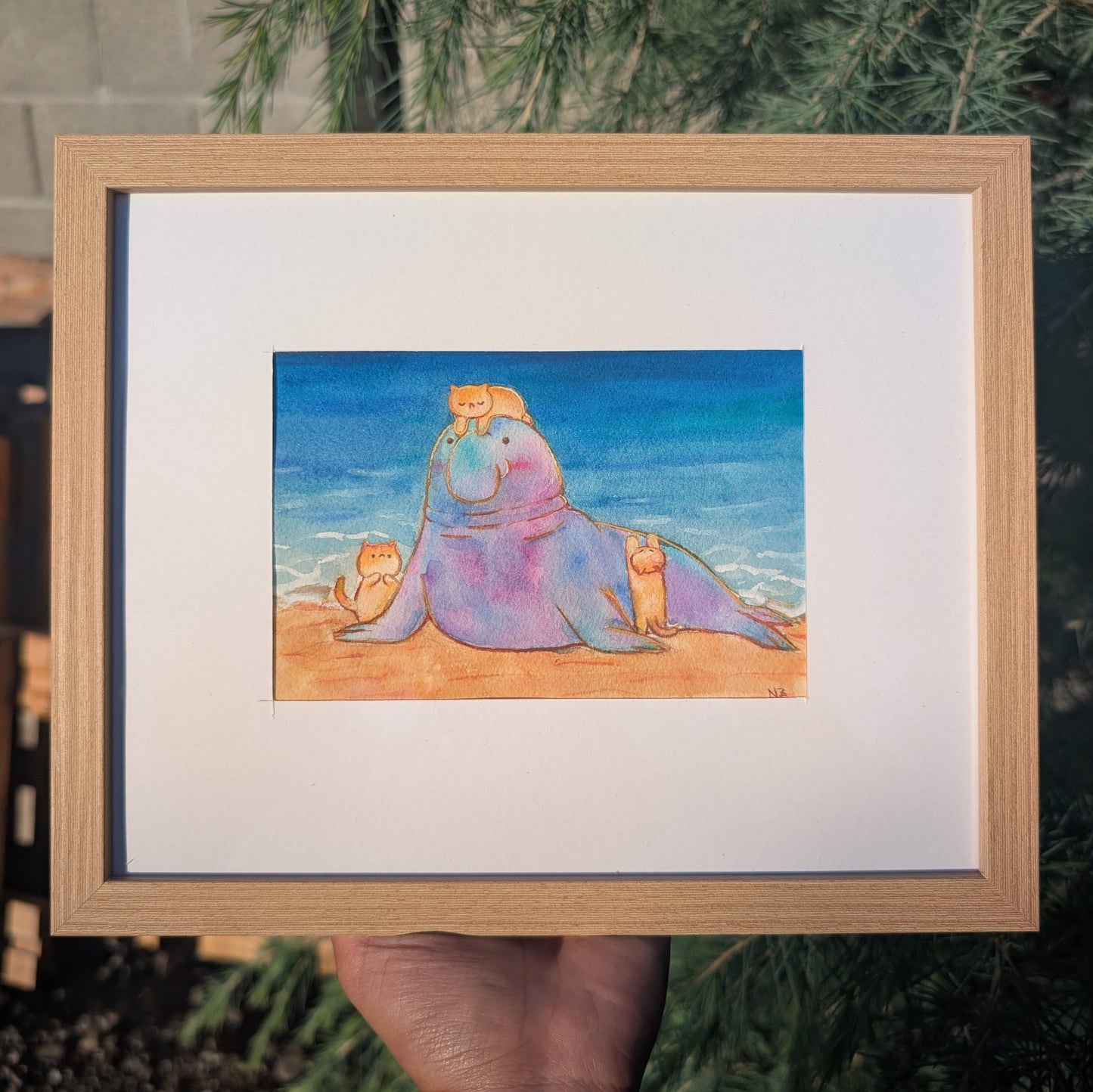 Apricot, Butterscotch, Carrot and the Elephant Seal, Original watercolor painting