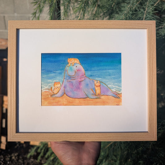 Apricot, Butterscotch, Carrot and the Elephant Seal, Original watercolor painting